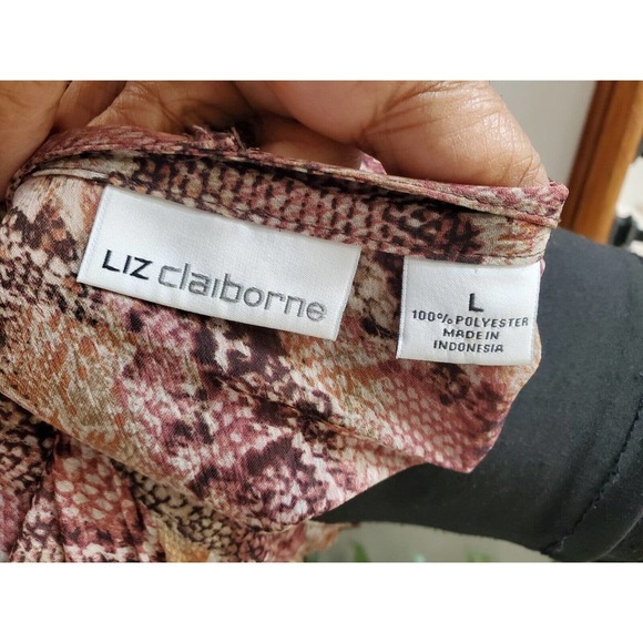 Liz Claiborne Women Multicolor 100% Polyester Long Sleeve Buttons Front Blouse L - Picture 8 of 10
